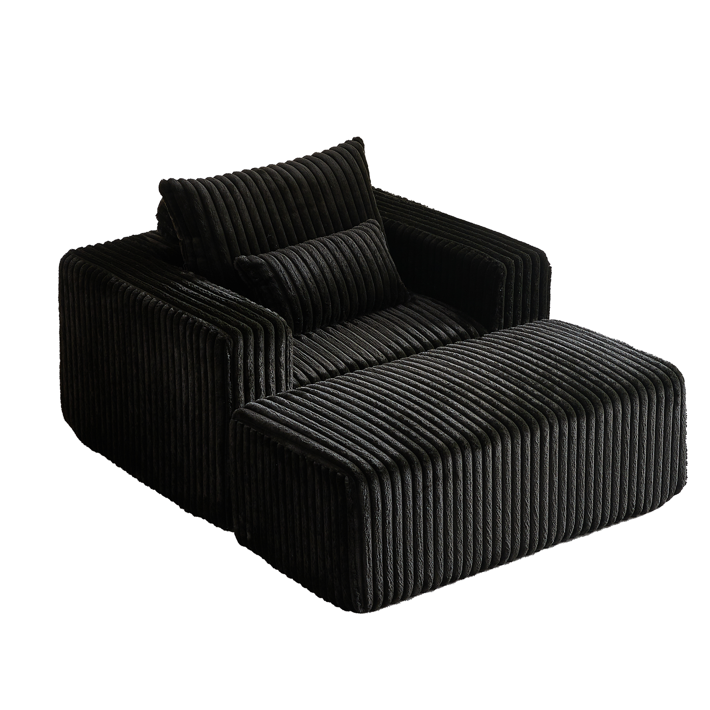 Corduroy Lounge Chair & Footrest – Fluffy Sleeper Sofa for Modern Comfort, Black