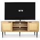 Wooden TV Stand for TVs up to 65 Inches,with 2  Rattan Decorated Doors  and 2 Open Shelves,Living Room TV Console Table Wooden Entertainment Unit, Natural Color