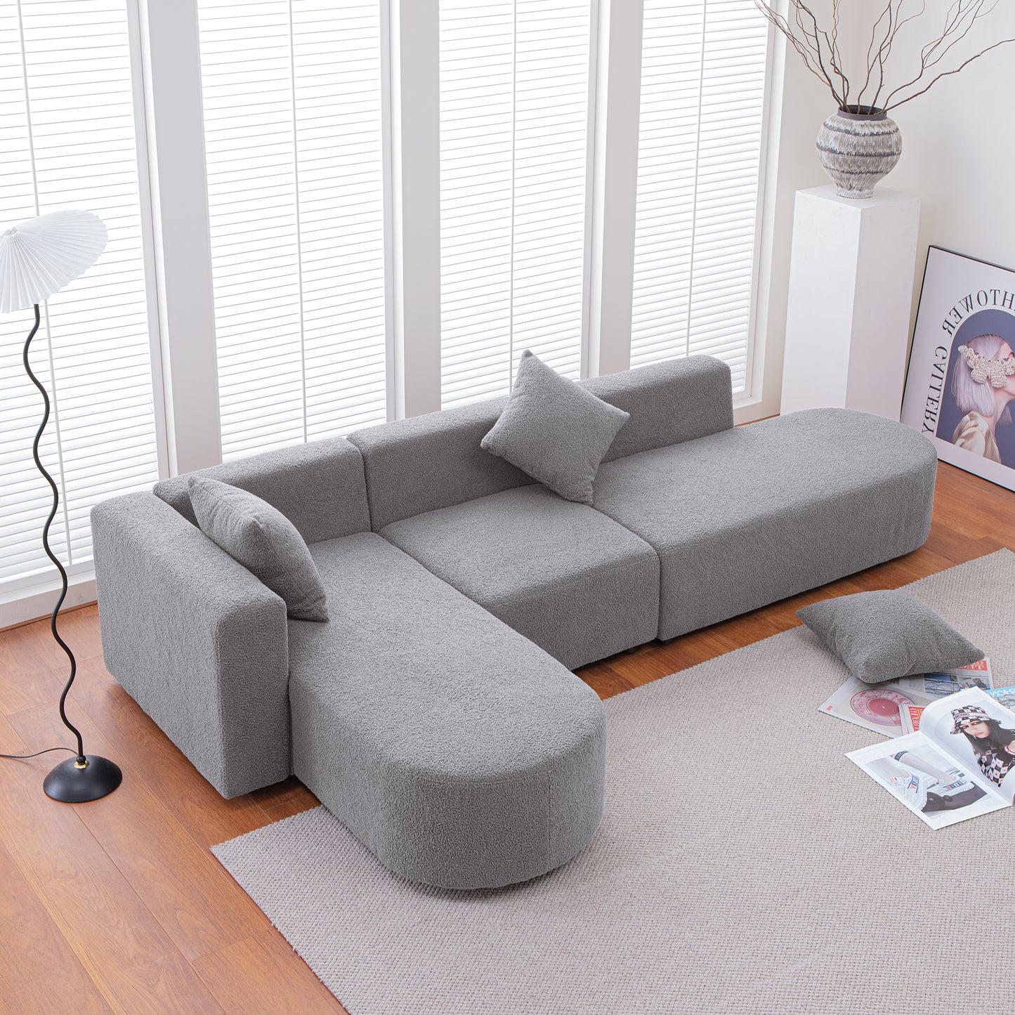 Modern  L shape boucle Sofa with curved seat (facing left)