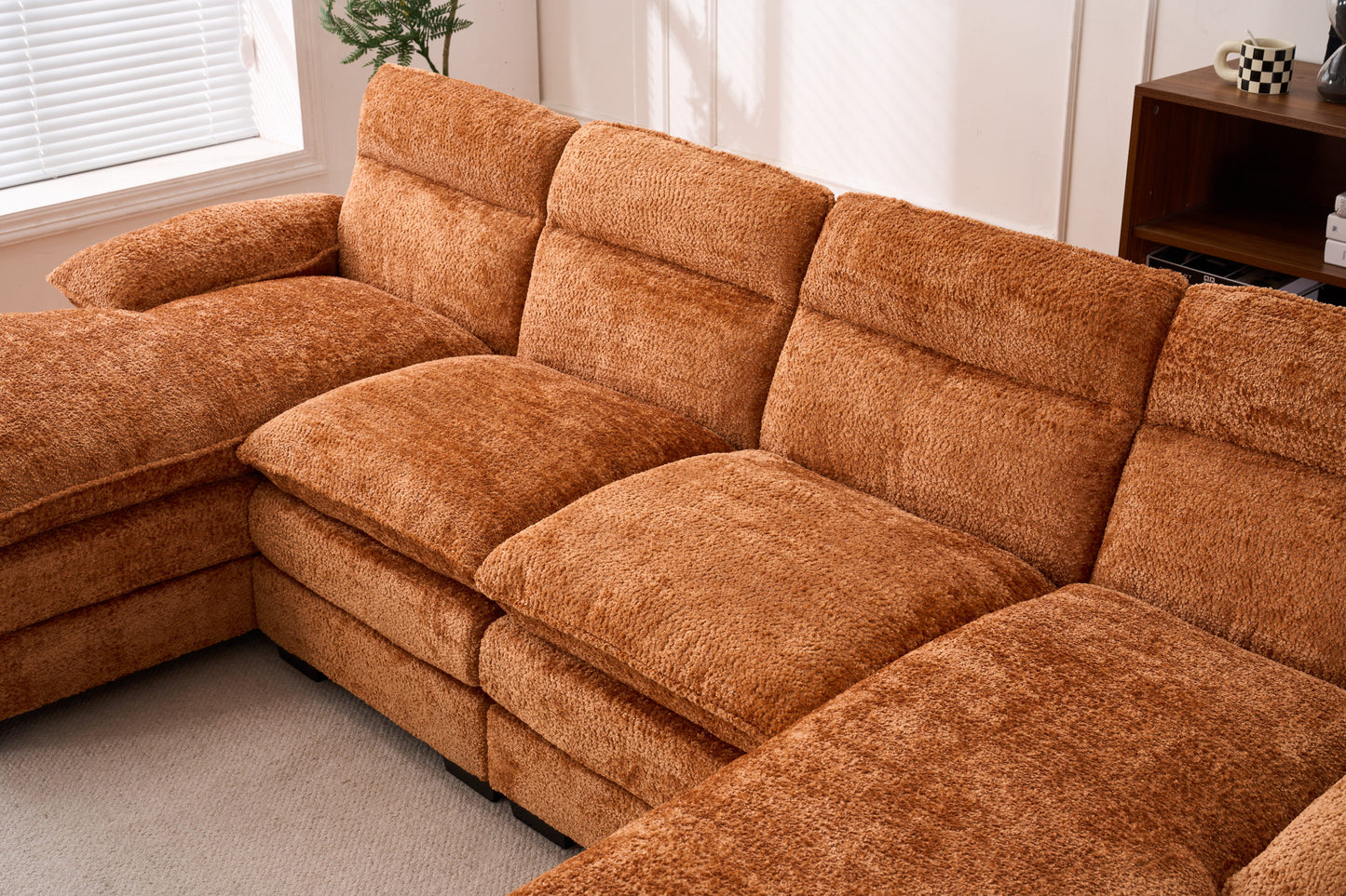 U-shaped profile sofa, including two single seats and two chaise, modular sofa, Chenille sofa,Orange