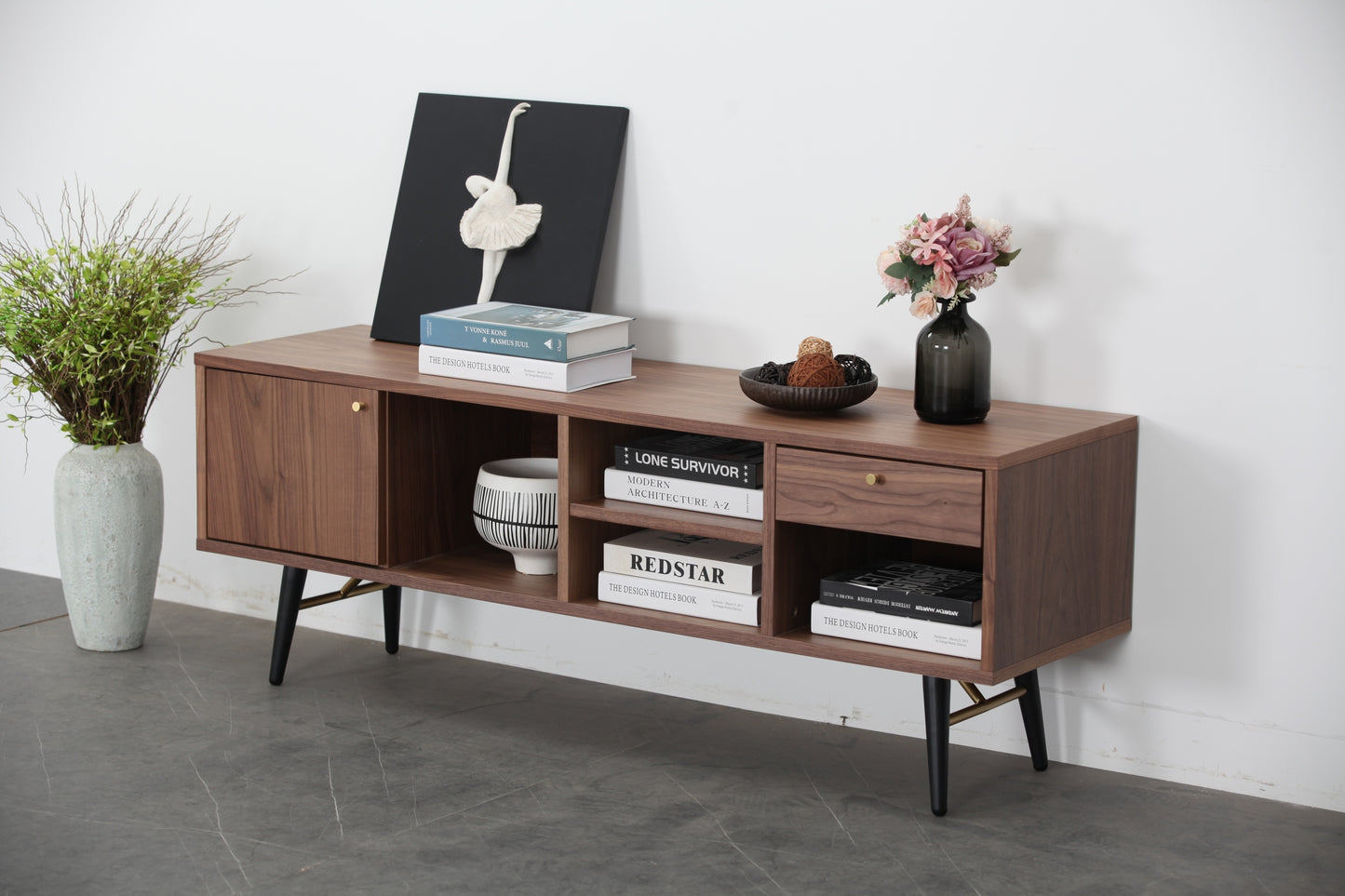 Mid-Century Modern Low Profile Media Console for up to 55" TV's