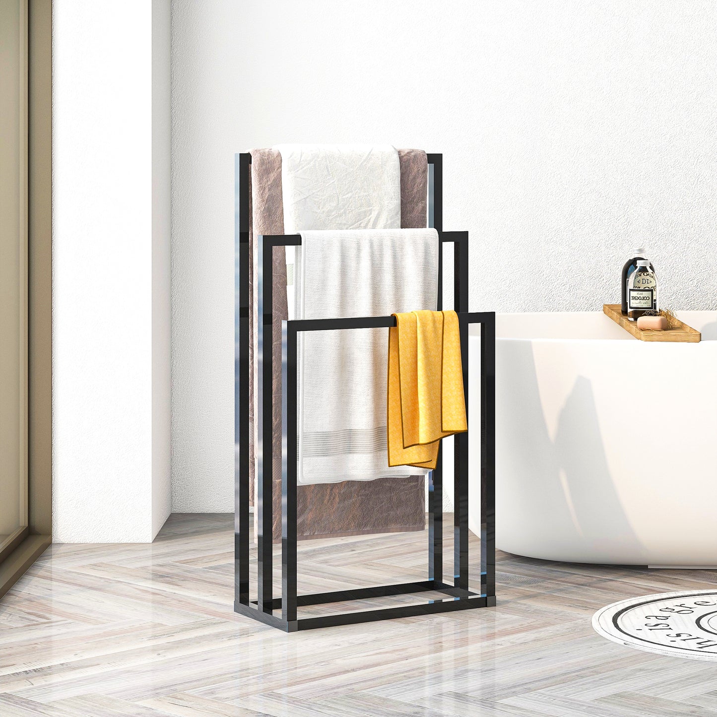 Metal Freestanding Towel Rack 3 Tiers Hand Towel Holder Organizer for Bathroom Accessories, Black