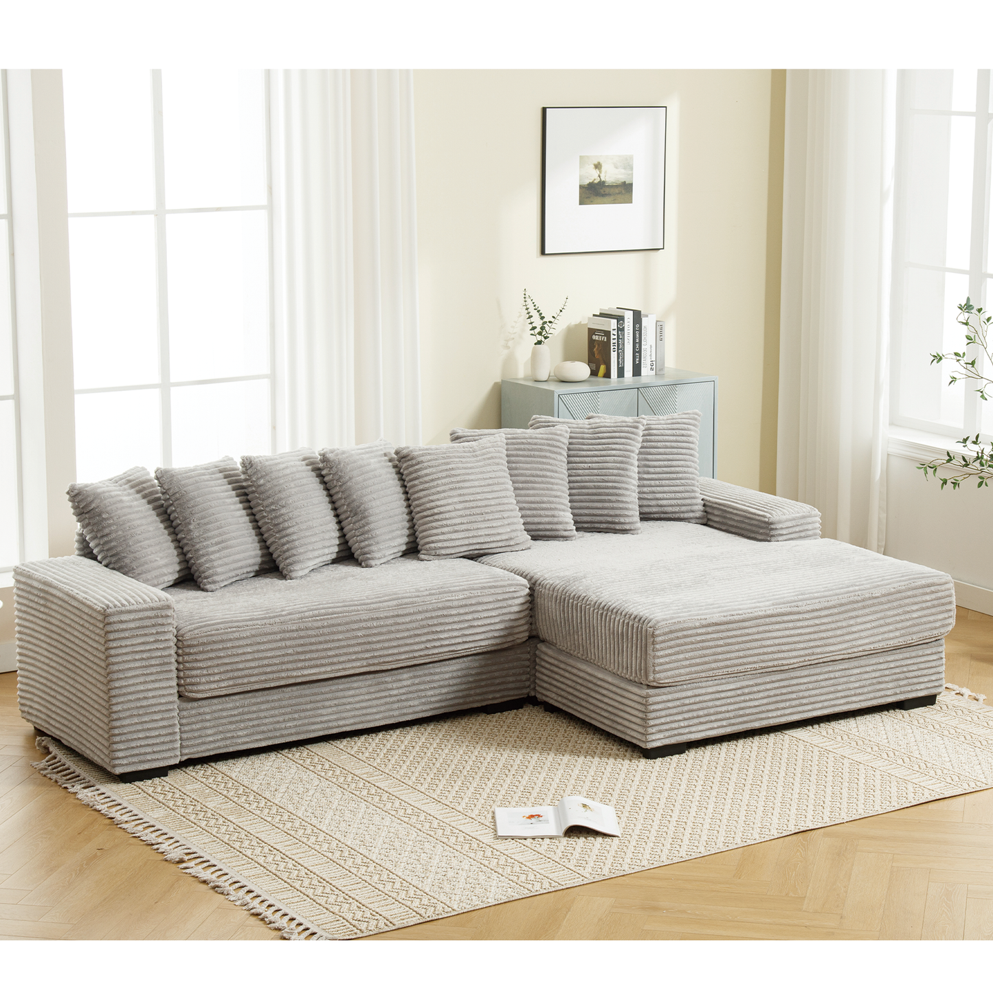 Oversized Corduroy L-Shaped Sofa - 2-Piece Sectional