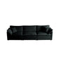 Mid-Century Modern Couch 3-Seater Sofa with 2 Armrest Pillows and 3 Toss Pillows, Couch for Living Room Black Chenille