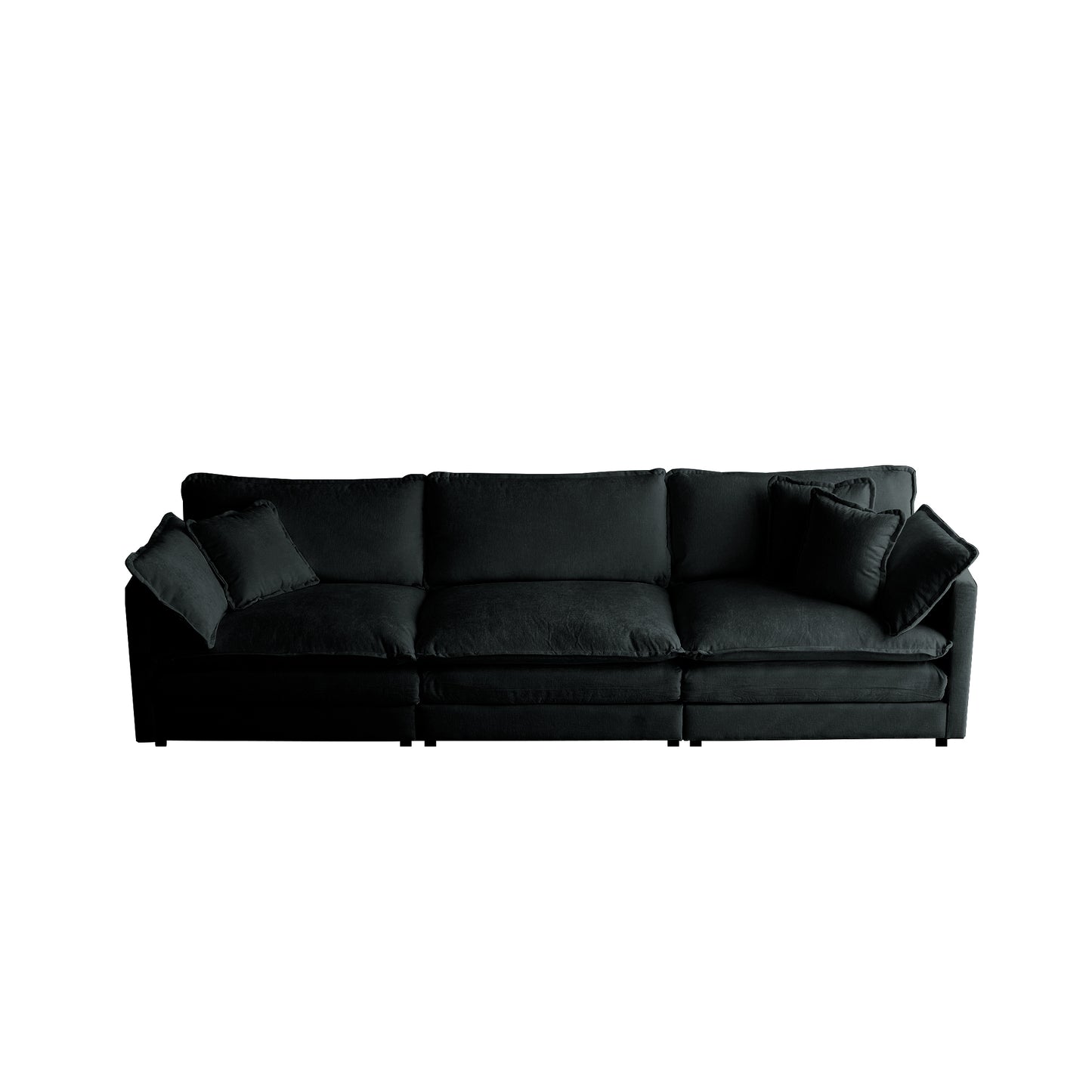 Mid-Century Modern Couch 3-Seater Sofa with 2 Armrest Pillows and 3 Toss Pillows, Couch for Living Room Black Chenille