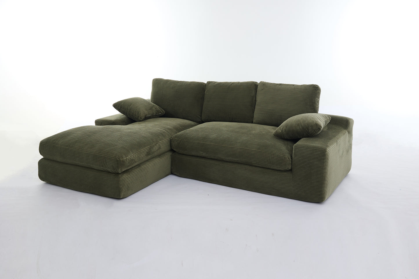 Corduroy Modular L-Shaped Sectional, Army Green