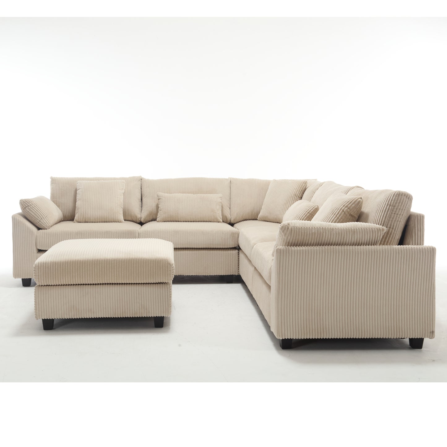 Oversized Corduroy Cloud Sectional Sofa with Plush Ottoman