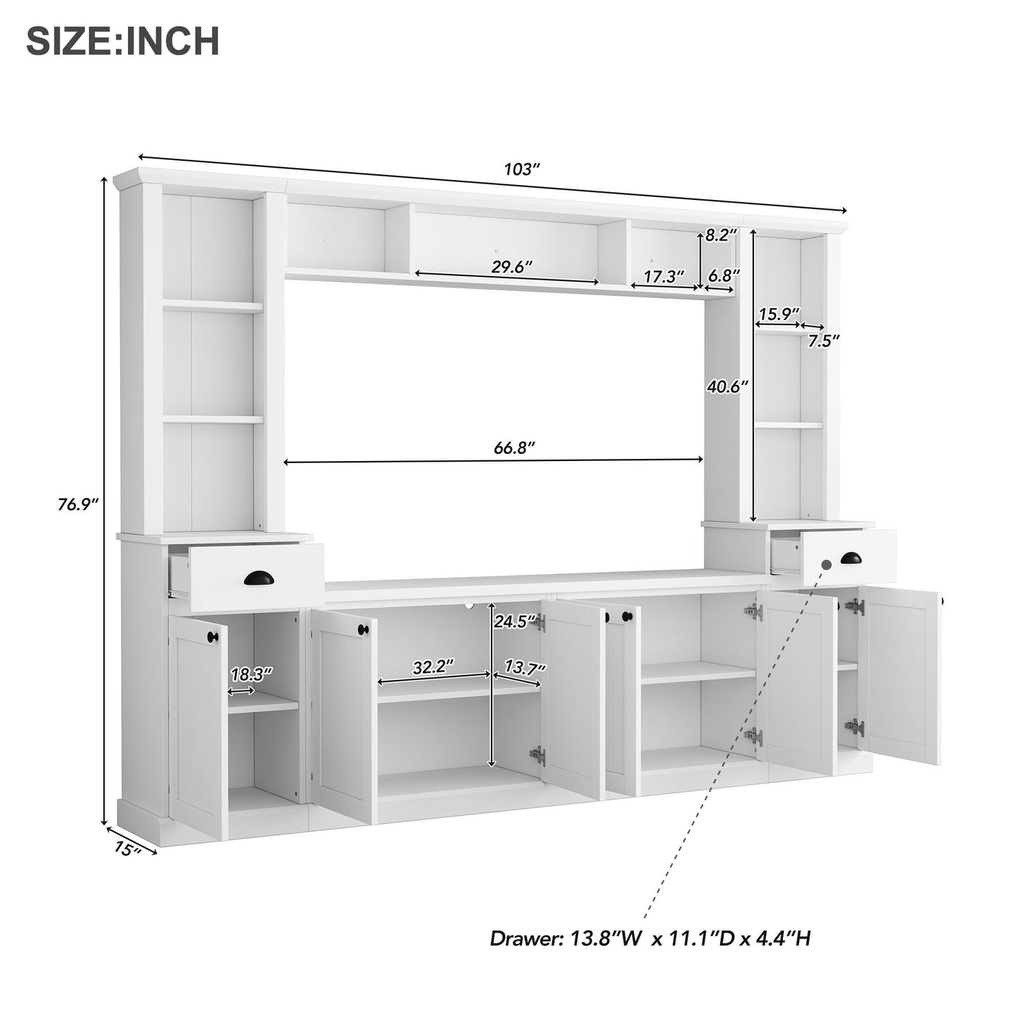 Home Entertainment Wall Unit For up to 75'' TV's   - (Adjustable Shelves)