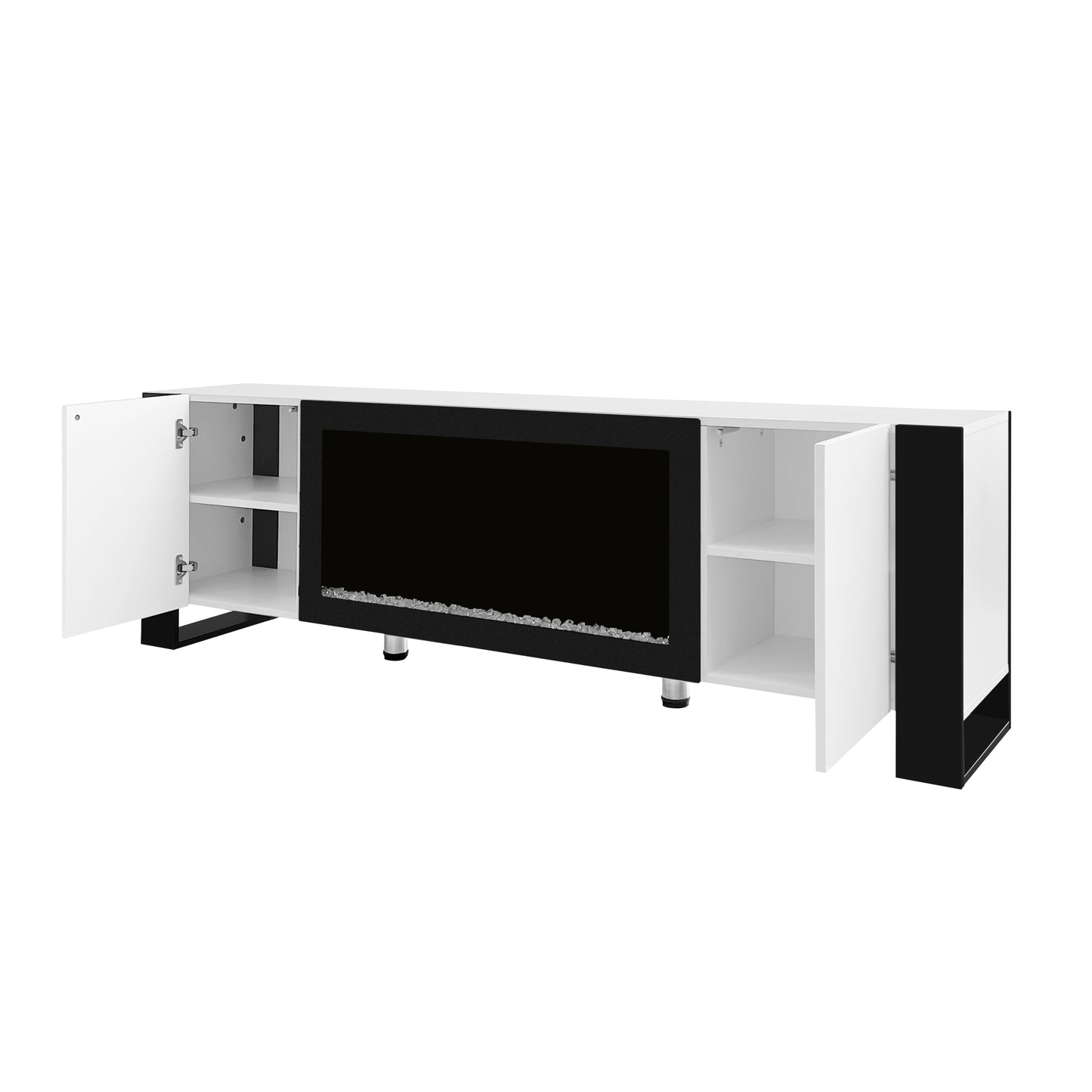 ON-TREND Modern TV Stand with 34.2" Non-heating Electric Fireplace, High Gloss Entertainment Center with 2 Cabinets, Media Console for TVs up to 78", White