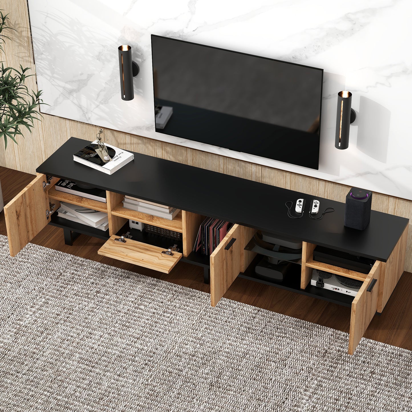 Modern TV Stand with 4 Cabinets & Open Shelves, for up to 80'' TV's