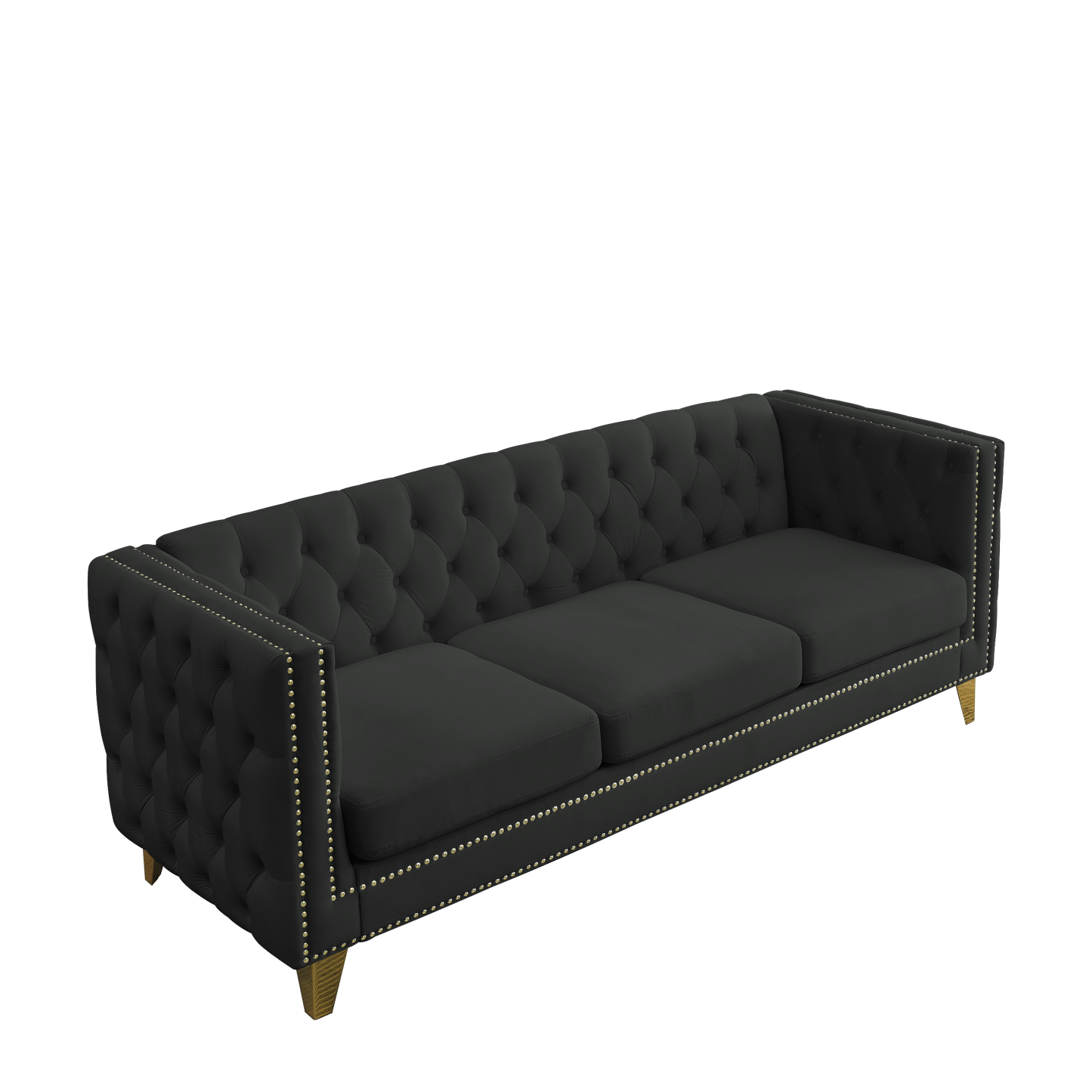 Velvet Tufted Square Arm Couch with Metal Legs - 2PCS