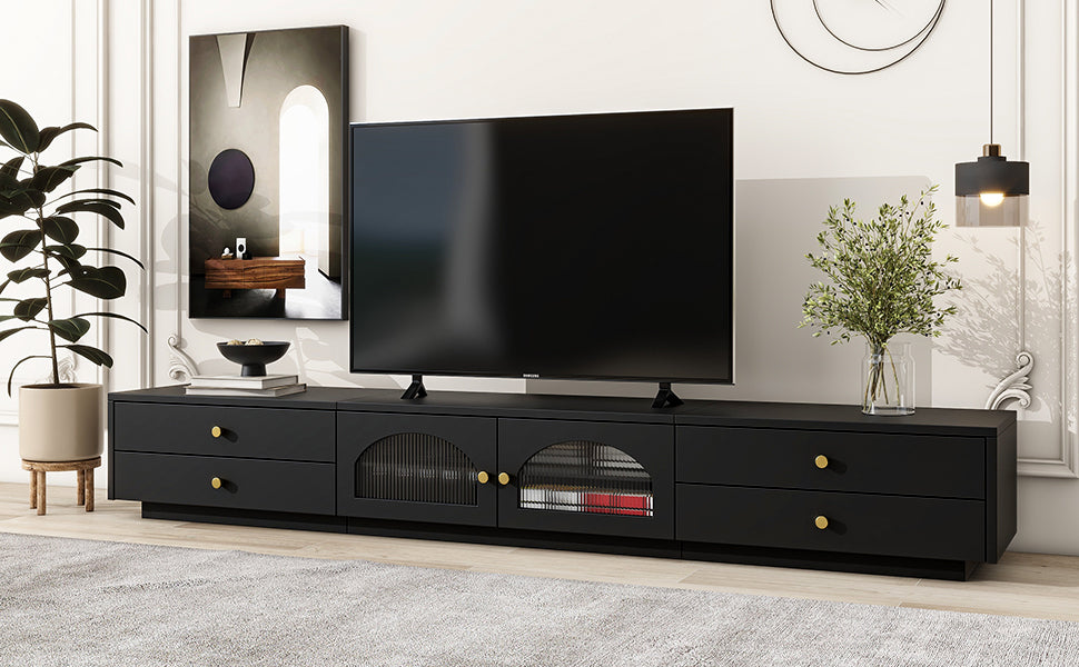 Entertainment Center with Fluted Glass Doors & Storage For Up to 95'' TV's