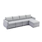 4-Seat Modular Sectional Sofa with Ottoman, Removable Cushions