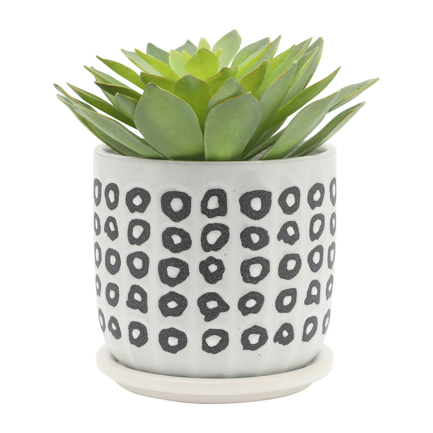 AZTEC PLANTER W/ SAUCER, BLACK