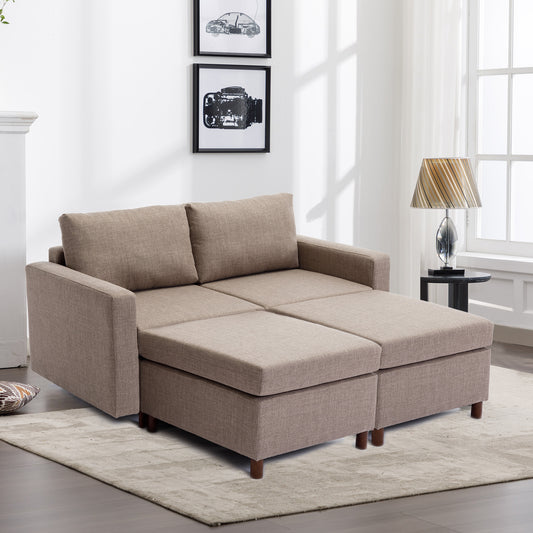 2-Seat Modular Sectional Sofa with 2 Ottomans