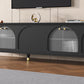 ON-TREND Contemporary TV Stand with Adjustable Shelves for TVs Up to 78'', Stylish Media Console with Gold Handles and Arch Fluted Glass Doors, Delicate Entertainment Center for Living Room, Black