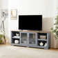 Modern Farmhouse Entertainment Console with Glass Door Cabinets and Open Shelves for up to 80'' TV's