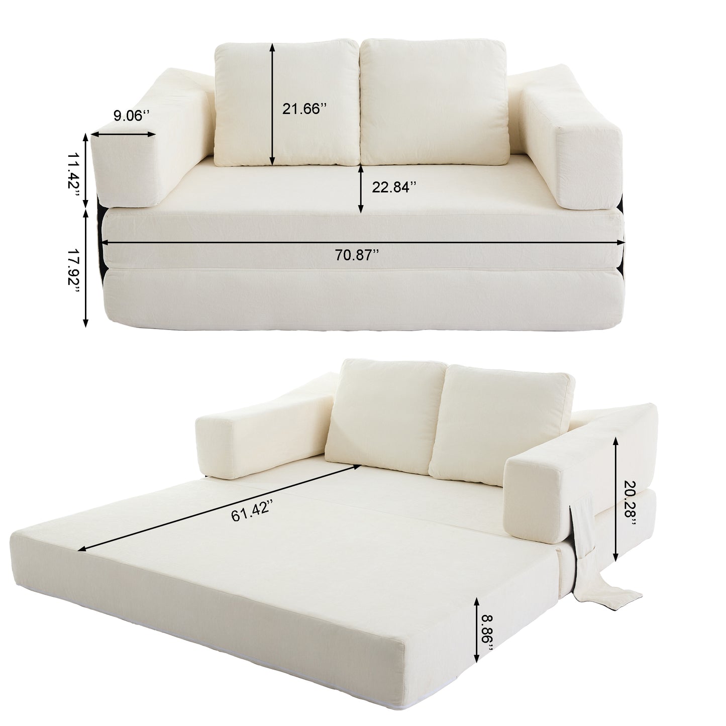 Modern Minimalist Fold-Out Sofa Bed with Removable Backrest