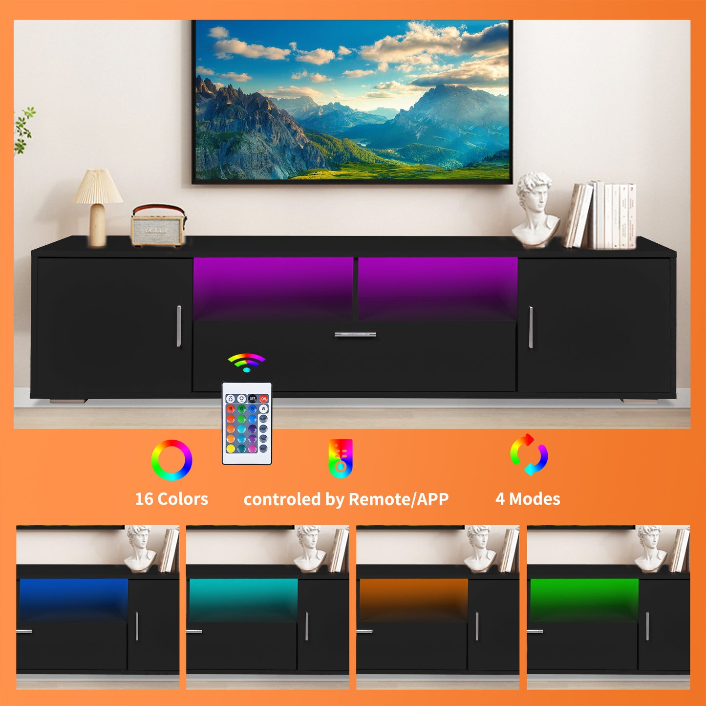 Modern TV stand with LED Lights & Storage for Up to 75" TV's