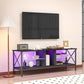 TV stand,Iron TV cabinet,entertainment center, TV set, media console, with LED lights, remote control,toughened glass stand,can be placed in the living room, bedroom, color:black with marble texture