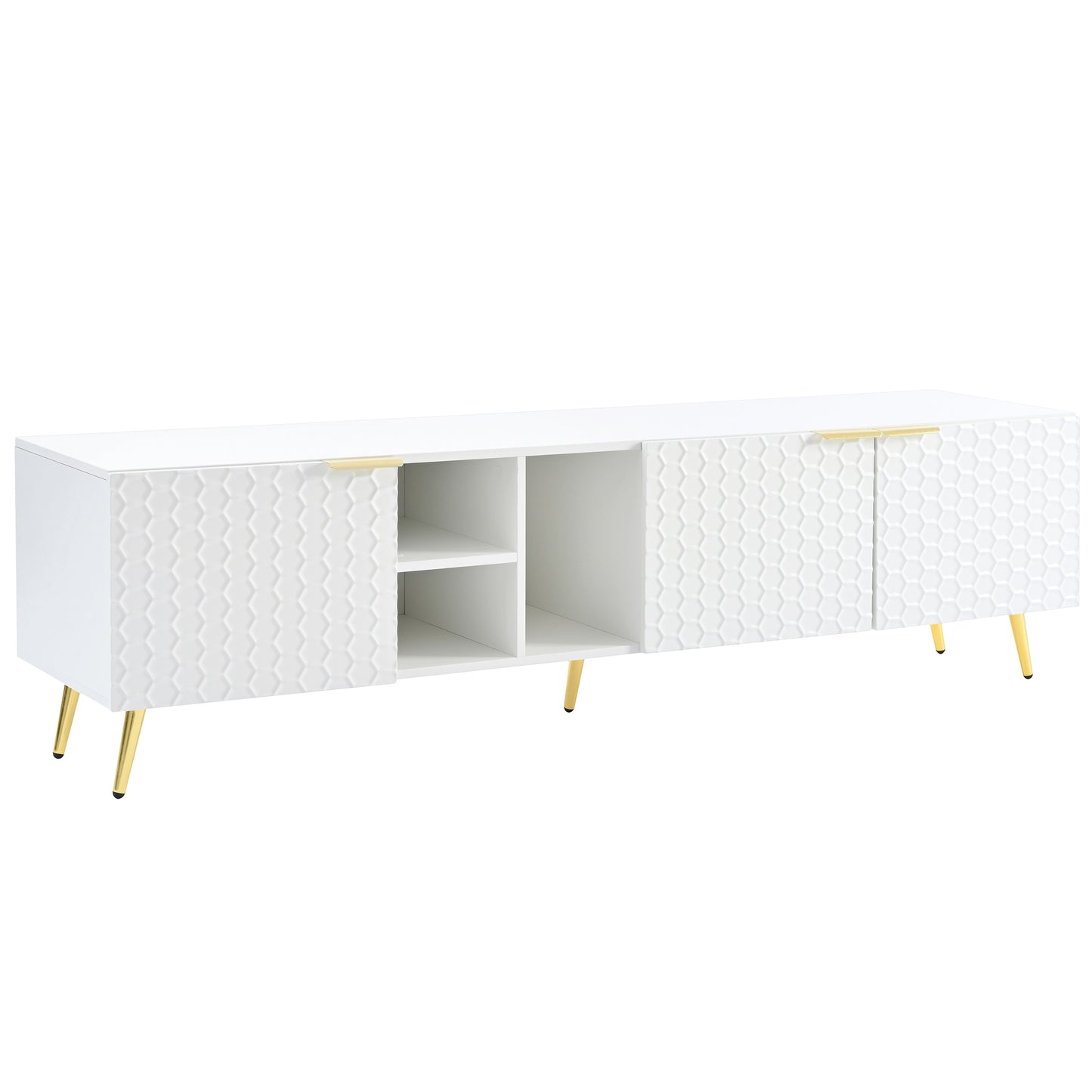 Modern Minimalist Geometric TV Cabinet with Metal Handles and Gold Legs For Up to 80'' TV's