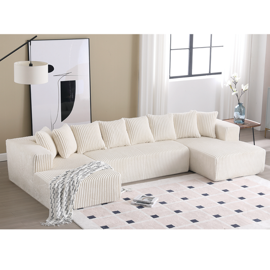 Modular Corduroy U-Sectional Sofa with Lounge Chaise