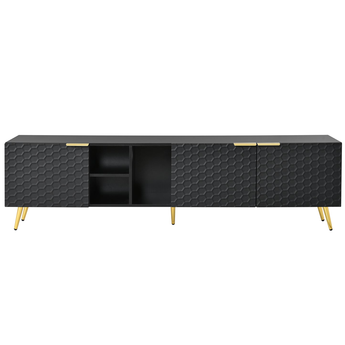 Modern Minimalist Geometric TV Cabinet with Metal Handles and Gold Legs for Up to 80'' TV's