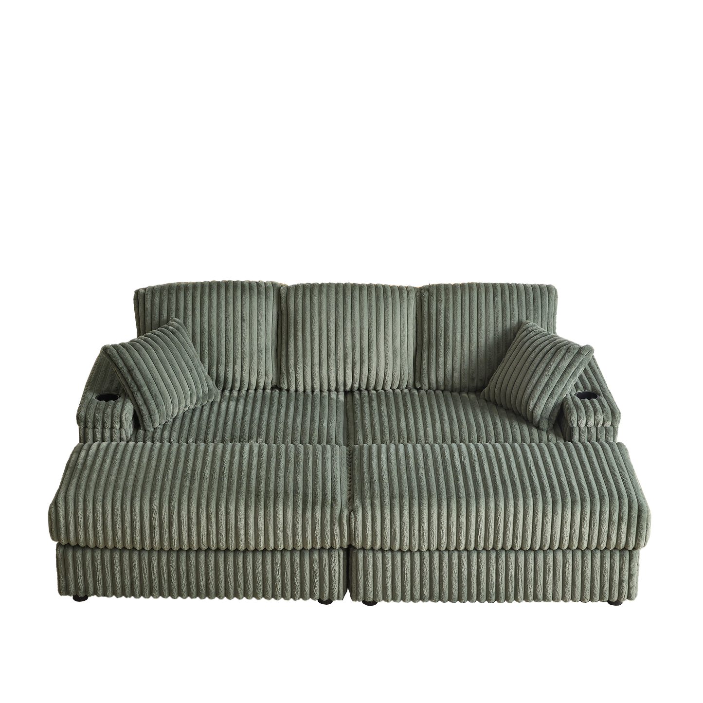 Corduroy 3-Seater Sofa With A Ottoman, 2 Storage  & Cup Holder