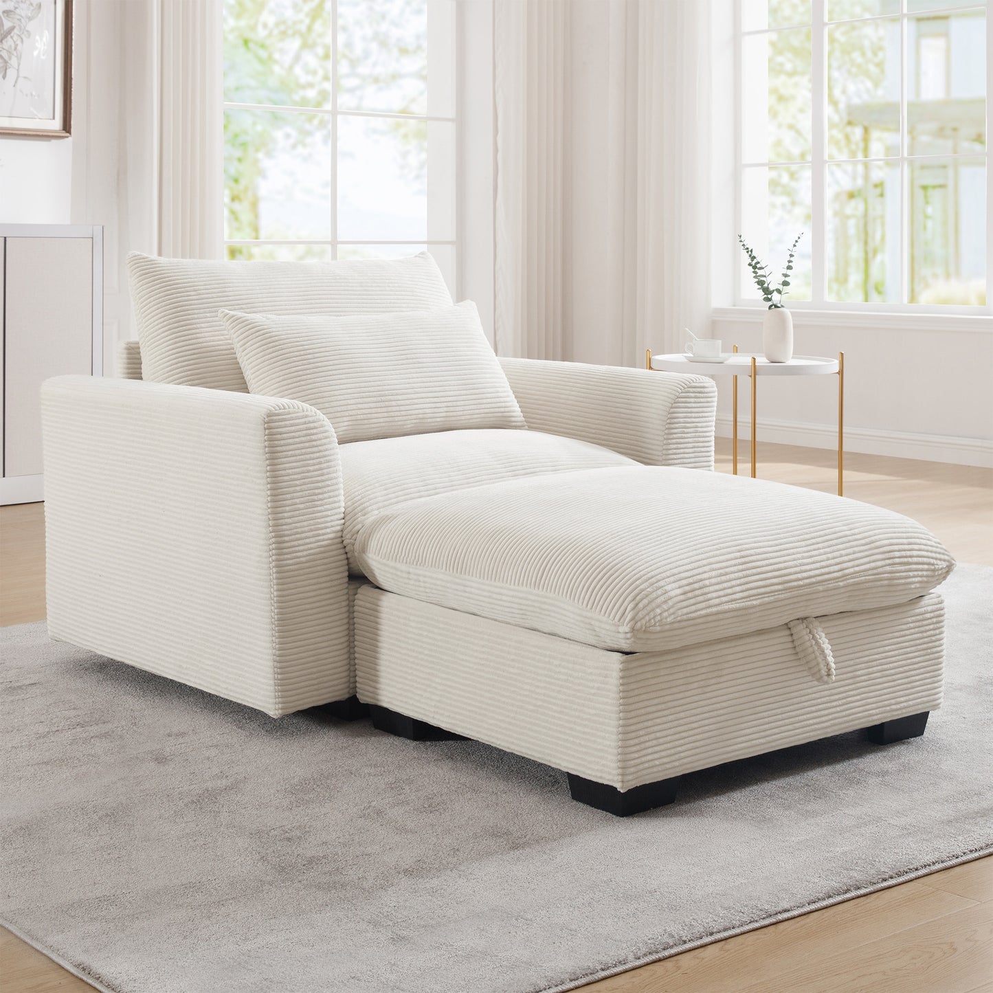 Corduroy Modular Sofa with Storage Ottoman