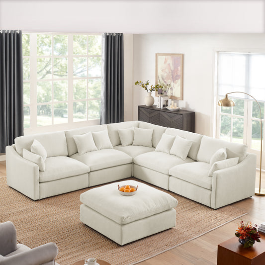 Modular L-Shaped Sectional Sofa- 6-Seats