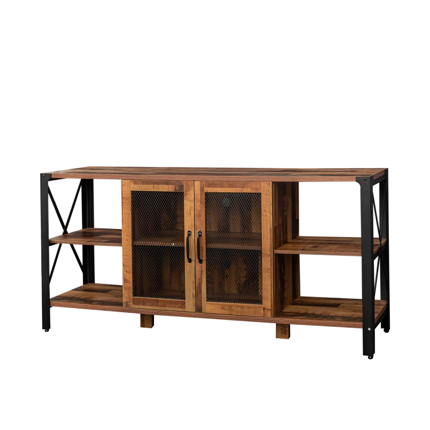 Farmhouse TV Stand For up to 80'' TV's - Metal Open Bookshelf