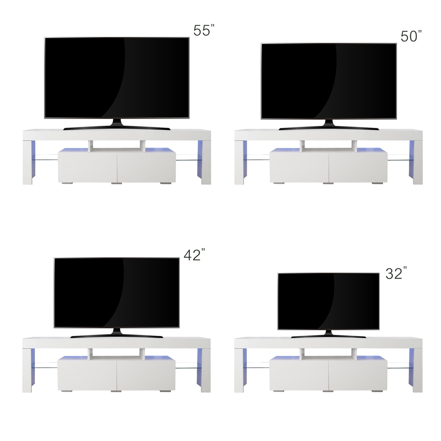 Modern White LED TV Stand with 20 Color Options & Remote Control For up to 70" TV's