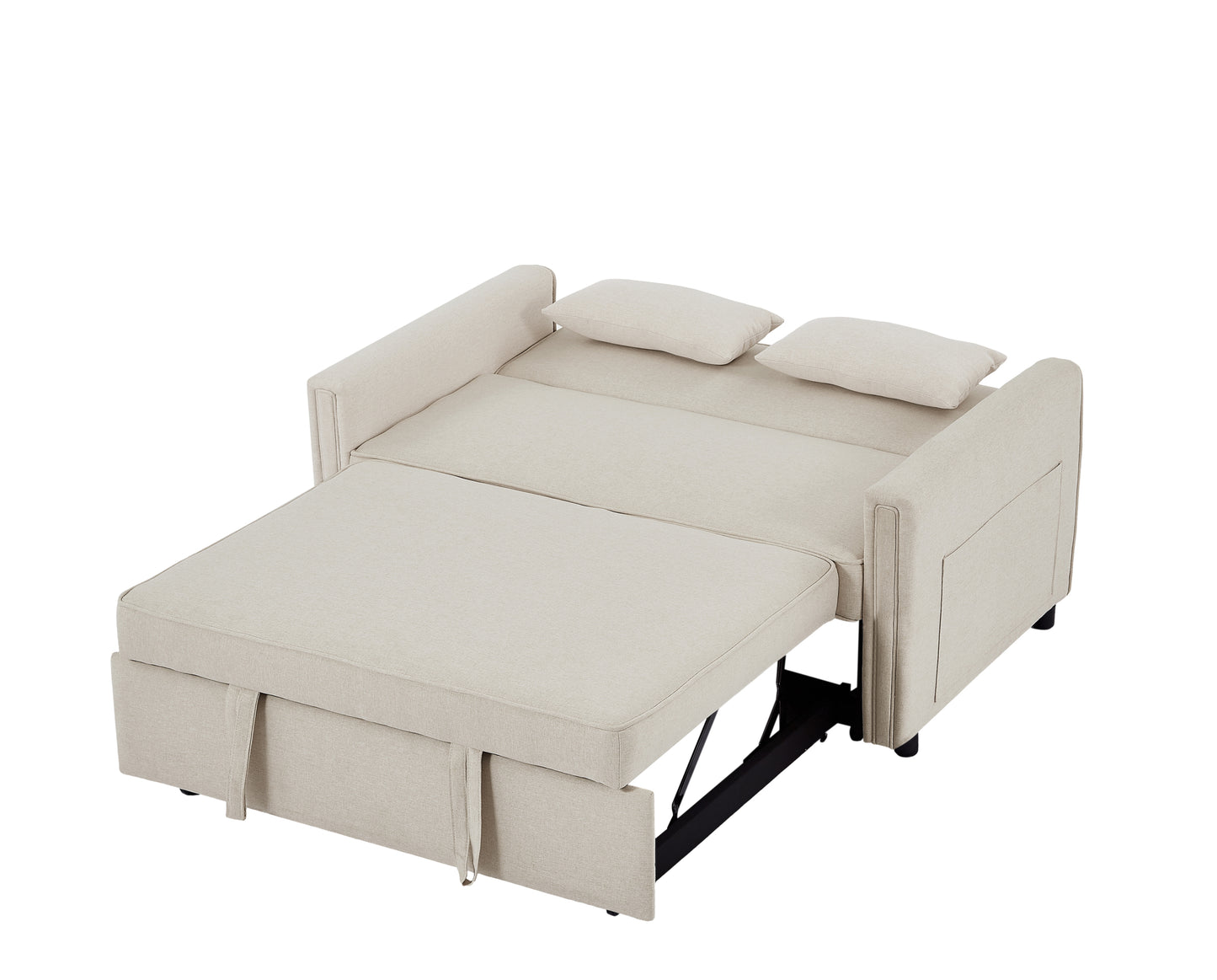 Modern Linen Loveseat Sleeper Sofa with Adjustable Backrest & Pull-Out Bed with 2 Lumbar Pillows