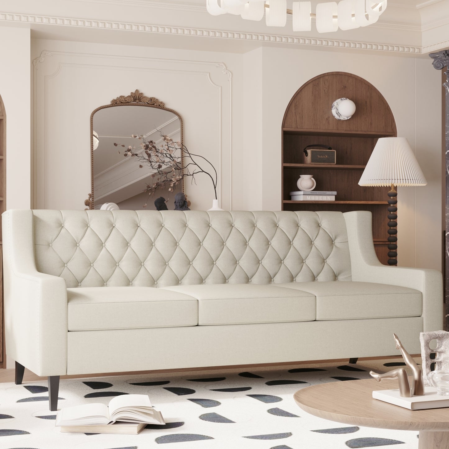 Button Tufted Backrest 3-Seater Sofa