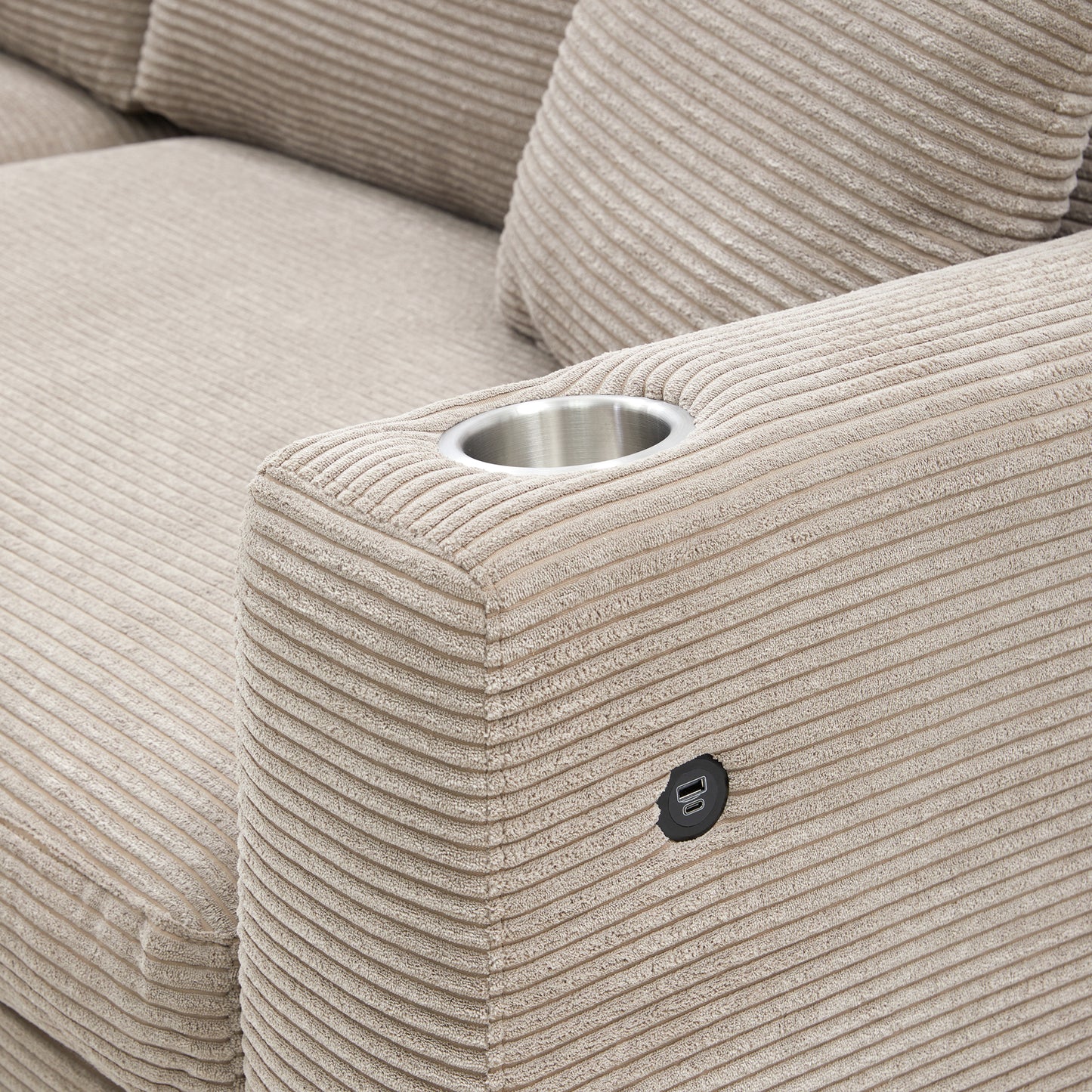 Oversized Corduroy L-Shaped Sectional Sofa with USB Ports & Cup Holders