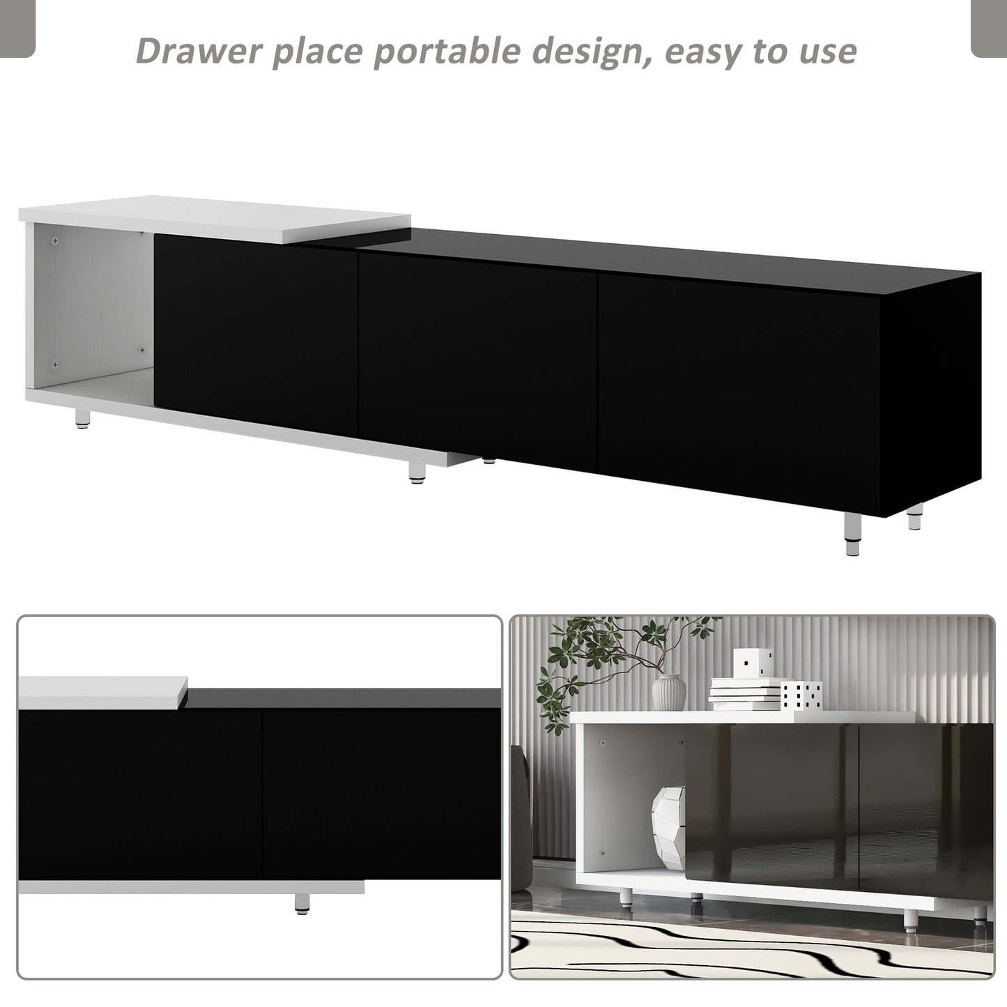 U-Can 70.1''-100'' Modern Stylish  TV Stand  TV Cabinet for 80+inch TV, White+Black, (Old SKU:WF299723AAB) Date of Expected Arrival: 11.25