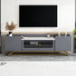 ON-TREND Sleek Design TV Stand with Fluted Glass, Contemporary Entertainment Center for TVs Up to 70", Faux Marble Top TV Console Table with Gold Frame Base, Grey