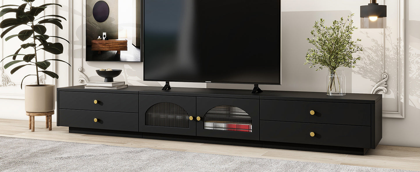 Entertainment Center with Fluted Glass Doors & Storage For Up to 95'' TV's