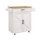 Kitchen island rolling trolley cart with Adjustable Shelves & towel rack & seasoning rack rubber wood table top-White