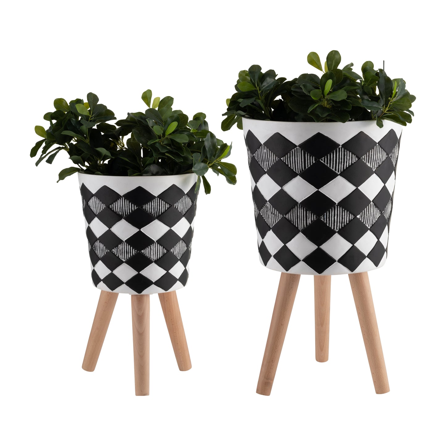 DIAMOND PLANTER W/ WOOD LEGS, BLACK