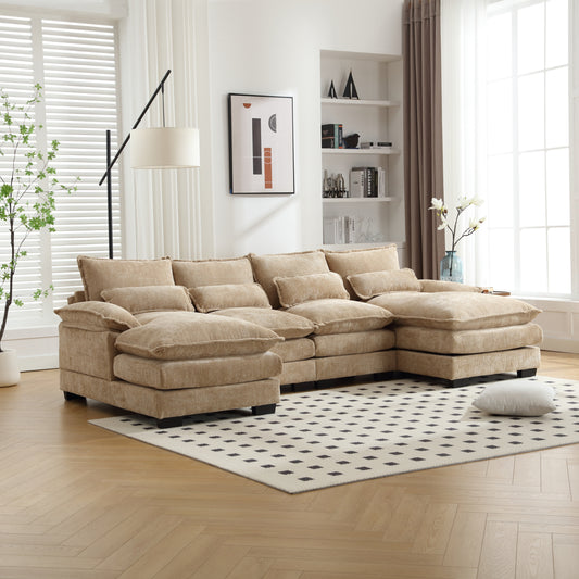 Chenille Fabric Oversized Four-Seater, U-shaped Combination Sofa