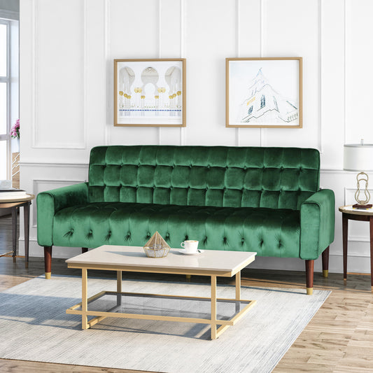 Velvet Straight Sofa With Square Arms