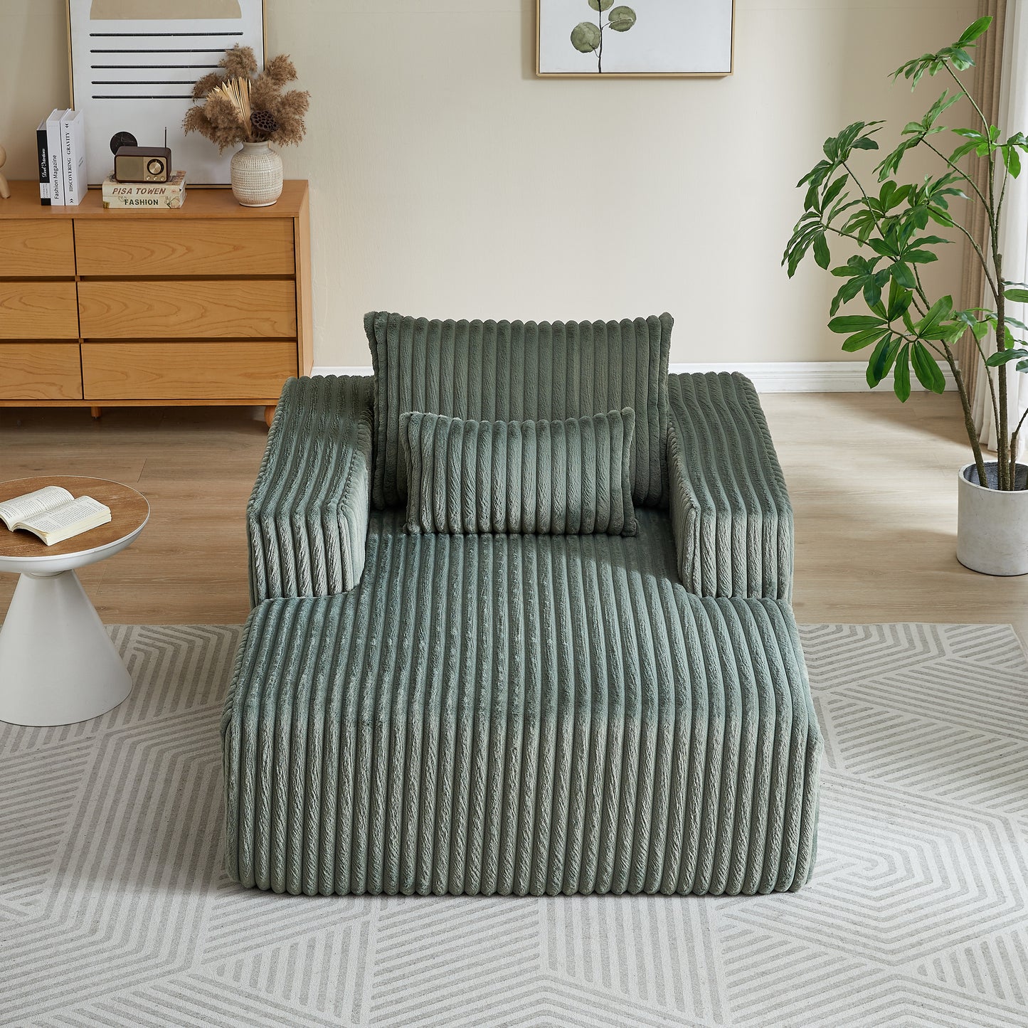 Corduroy Lounge Chair – Fluffy Modern Sleeper, No Assembly Needed