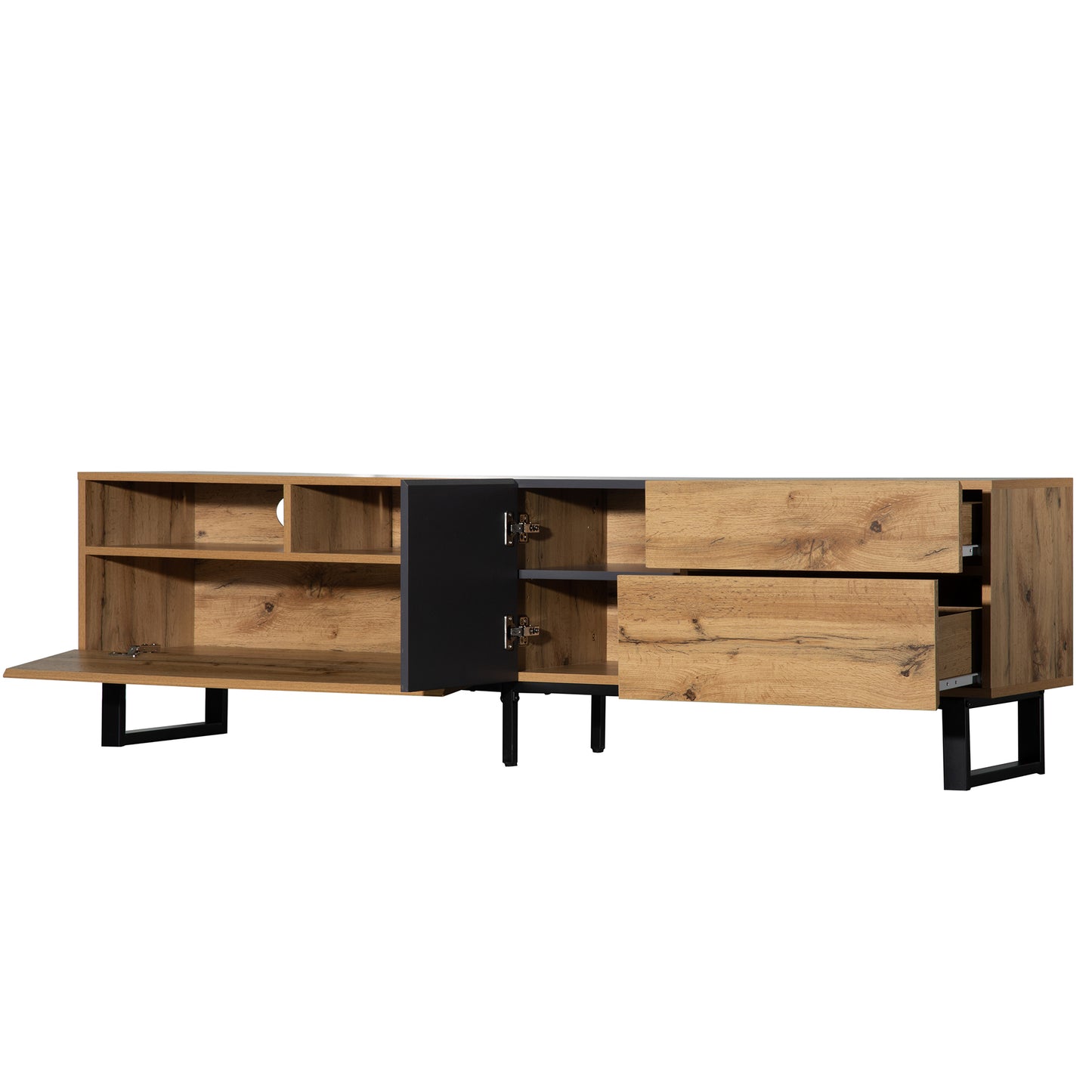 Modern TV Stand with Double Storage and Drop-Down Doors For up to 80'' TV's