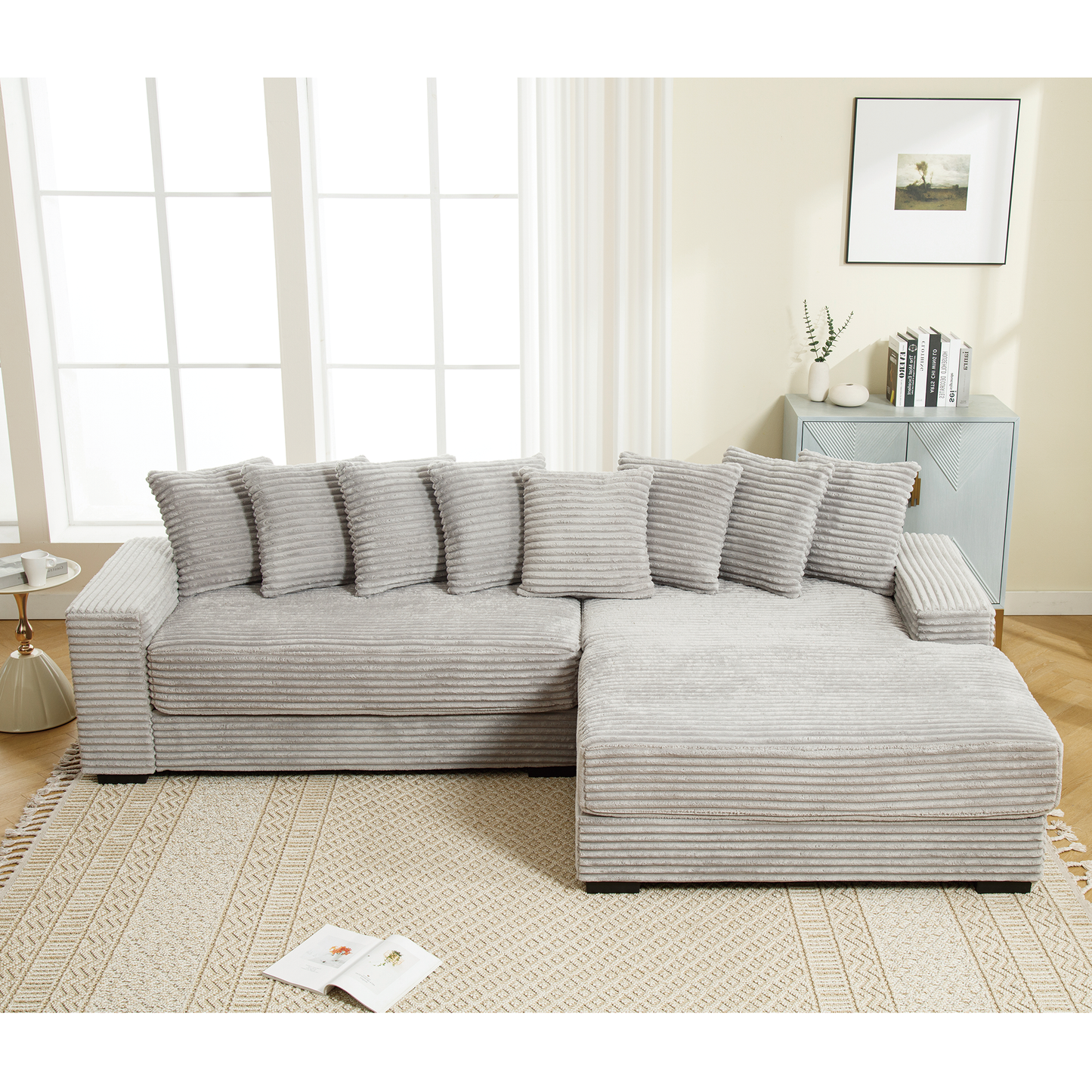 Oversized Corduroy L-Shaped Sofa - 2-Piece Sectional