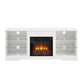 TV Stand Electric Fireplace  Glass Shelves, 3D Fireplace TV Stand with LED Lights Wood with USB Charging Outlet Modern Television Table Center for TV up to 62" White, 58''W*15.5''D*24.4