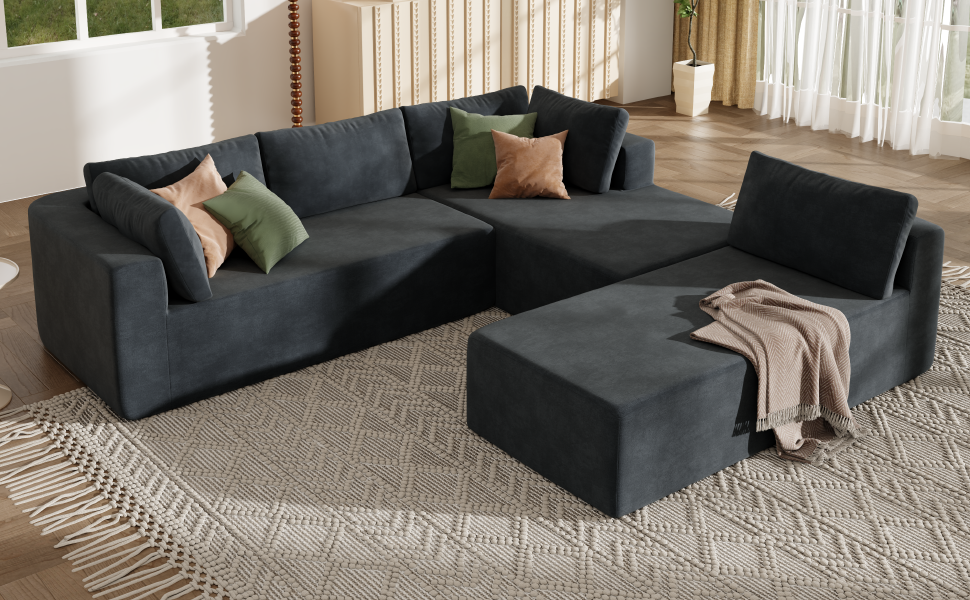 Modern Large Modular 3 Piece Sectional Sofa