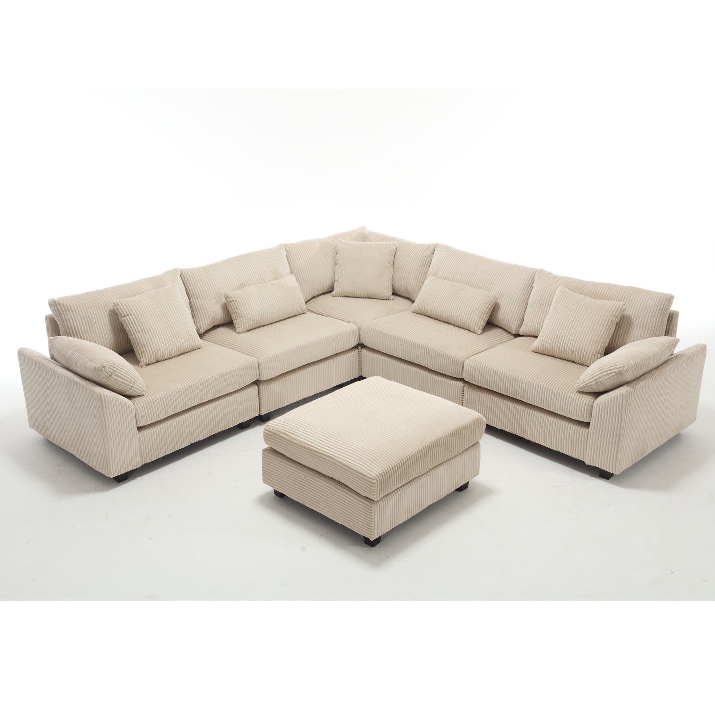 Oversized Corduroy Cloud Sectional Sofa with Plush Ottoman