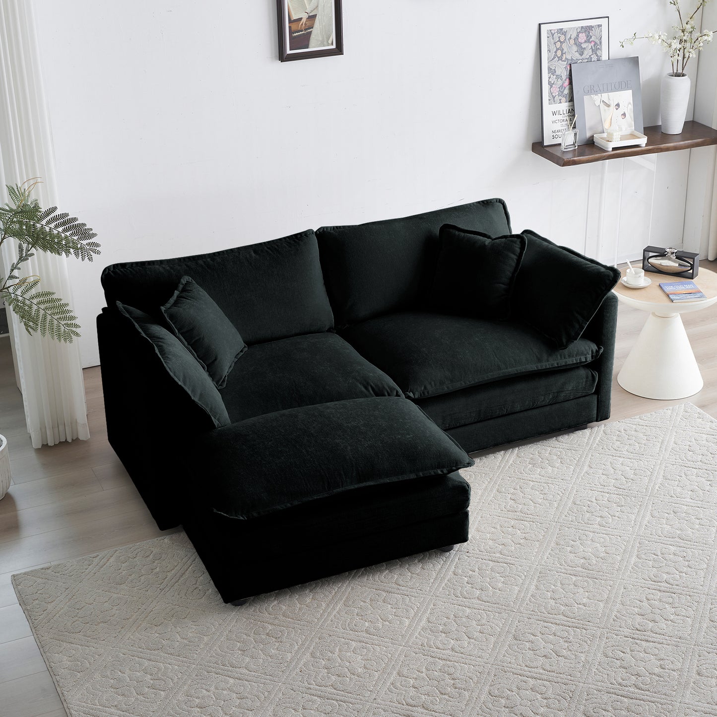 Chenille Fabric Two-Seater Sofa with 1 Footrest