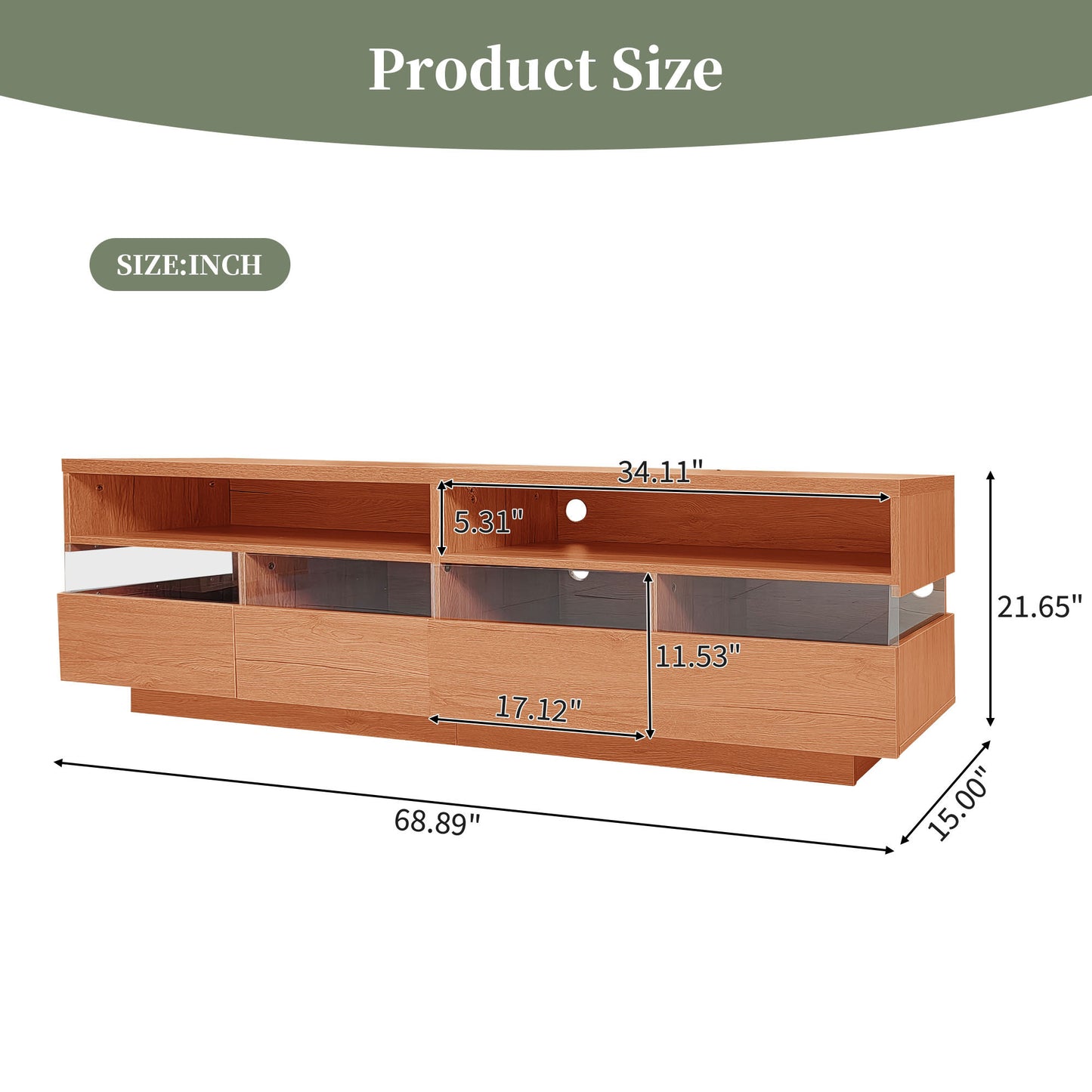 Modern TV Stand with 4 Drawers & 2 Open Cabinets For up to 75" TV's